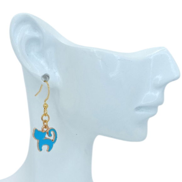 Dainty Blue Cat Earrings – Cute Enamel Drop Jewelry - Picture 2 of 4